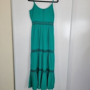 Jack by BB Dekota Emerald Green Maxi Dress Tiered Crochet Eyelet‎ Trim Size 4